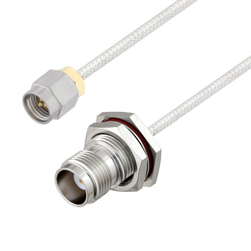 Precision SMA Male to TNC Female Bulkhead Semi-Flexible Cable Assembly using LC085TB Coax, 6 FT , LF Solder