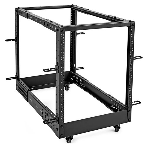 12U 4-Post Open Frame Server Rack, Adjustable Depth with Casters (12-24 Threaded)