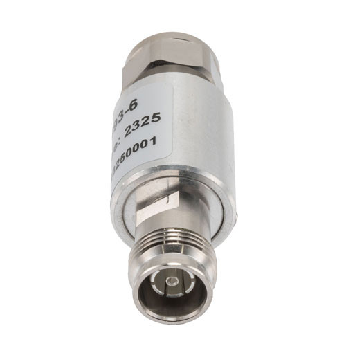 10W/6 dB RF Fixed Attenuator, 2.2-5 Male to 2.2-5 Female Brass Body DC to 6 GHz