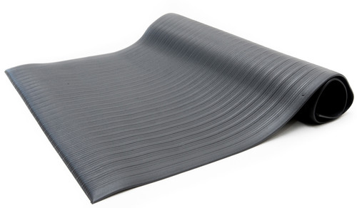 Bertech Anti Fatigue Mat, 3 Ft. x 12 Ft., 3/8 In. Thick, Ribbed, Black, Beveled (Made in USA)