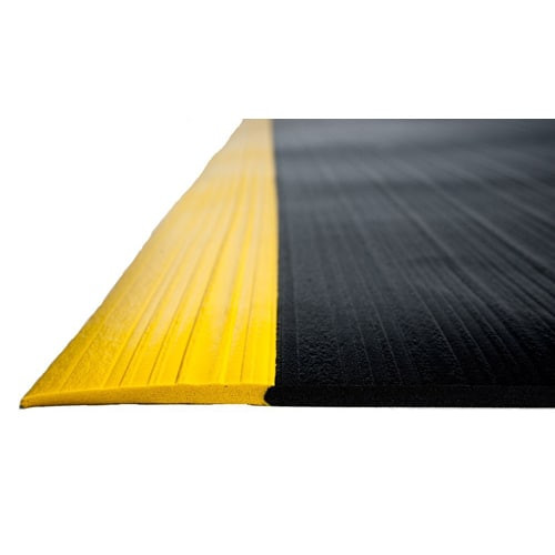 Bertech Anti Fatigue Mat, 3 Ft. x 3 Ft., 3/8 In. Thick, Ribbed, Black w/Yellow Border (Made in USA)