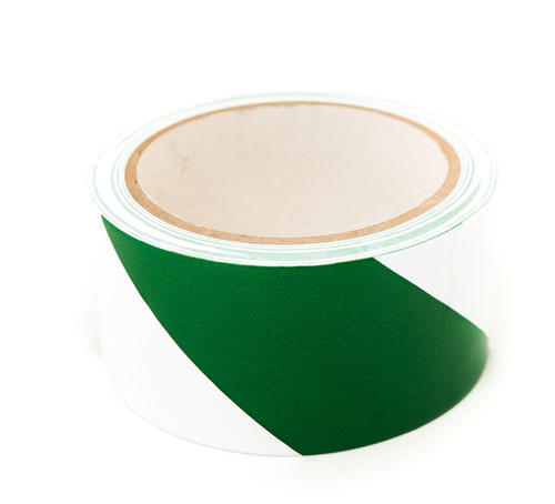 Bertech Safety Warning Hazard Floor Tape, 2 In. Wide x 54 Feet Long, Green and White Stripes