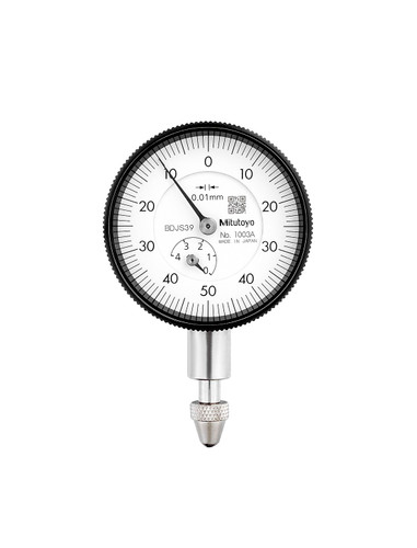 Dial indicator with lug, .1 graduation, 4mm range, 1mm range/rev, 50 dial reading, +/- .01mm accuracy