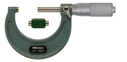 1-2 In,  .0001 In Mechanical Outside Micrometer, Hammertone Baked Enamel, Friction Thimble, With Standard