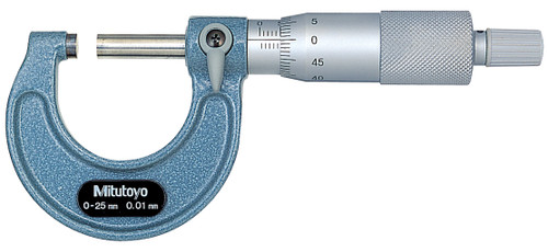 0-25mm, 0.01mm Mechanical Outside Micrometer, Hammertone Baked Enamel, Ratchet Stop