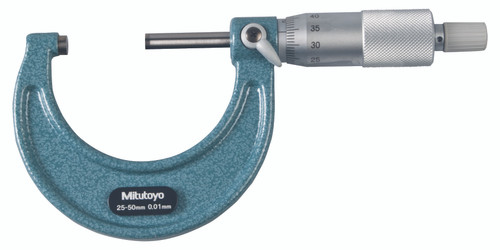 25-50mm, 0.01mm Mechanical Outside Micrometer, Hammertone Baked Enamel, Ratchet Stop, With Standard