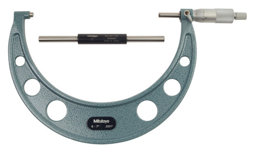 6-7 In,  .001 In Mechanical Outside Micrometer, Hammertone Baked Enamel, Ratchet Stop, With Standard