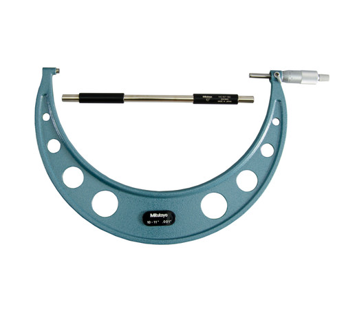 10-11 In,  .001 In Mechanical Outside Micrometer, Hammertone Baked Enamel, Ratchet Stop, With Standard
