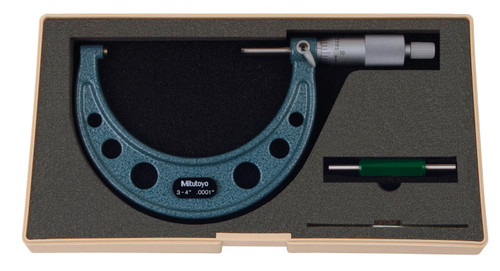3-4 In,  .0001 In Mechanical Outside Micrometer, Hammertone Baked Enamel, Ratchet Stop, With Standard