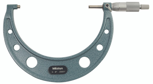 5-6 In,  .0001 In Mechanical Outside Micrometer, Hammertone Baked Enamel, Ratchet Stop, With Standard