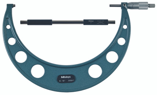 9-10 In,  .0001 In Mechanical Outside Micrometer, Hammertone Baked Enamel, Ratchet Stop, With Standard
