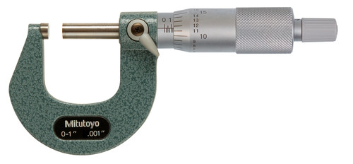 0-1 In,  .001 In Mechanical Outside Micrometer, Hammertone Baked Enamel, Ratchet Stop, Angle Frame