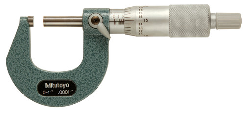 0-1 In,  .0001 In Mechanical Outside Micrometer, Hammertone Baked Enamel, Ratchet Stop, Angle Frame