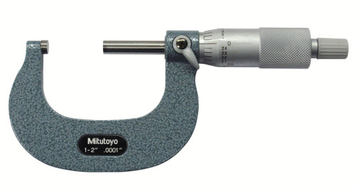 1-2 In,  .0001 In Mechanical Outside Micrometer, Hammertone Baked Enamel, Ratchet Stop, Angle Frame