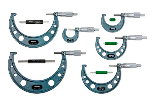 0-6 In,  .001 In Mechanical Outside Micrometer Set, Hammertone Baked Enamel, 6 gages, with 5 standards