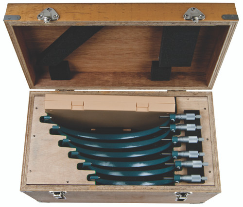 6-12 In,  .001 In Mechanical Outside Micrometer Set, Hammertone Baked Enamel, 6 gages, with 6 standards