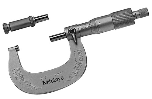 0-2 In, .0001 In Interchangeable Anvil Mechanical Outside Micrometer, Ratchet Stop, 6 anvils, with 5 Standards