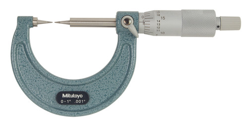 0-1 In, .001 In Mechanical Point Micrometer, 15 Degree Point, Carbide Steel Tip, Ratchet Stop