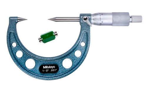 1-2 In, .001 In Mechanical Point Micrometer, 30 Degree Point, Ratchet Stop