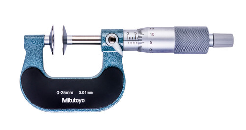 0-25mm, 0.01mm Mechanical Disk Micrometer, .787 In/20mm Diameter .028 In/0.7mm Edge Thickness Disk, Ratchet Stop