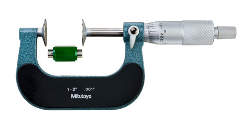 1-2 In, .001 In Mechanical Disk Micrometer, .787 In/20mm Diameter .028 In/0.7mm Edge Thickness Disk, Ratchet Stop