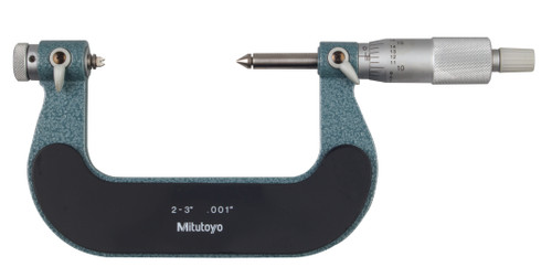 2-3 In, .001 In, Mechanical Screw Thread Micrometer, Ratchet Stop, Includes 6 Piece Anvil Set (126-800) for Metric/Unified screws (60 degree threads)