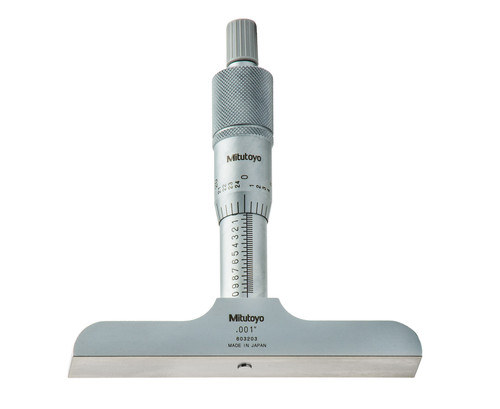 0-1 In.001 In, Mechanical Depth Micrometer, Rod Clamp, 4 In Base, Ratchet Stop
