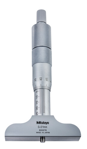 0-100mm, 0.01mm Mechanical Depth Micrometer, 4 interchangeable rods, Rod Clamp, 63.5mm Base, Ratchet Stop