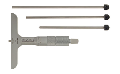 0-4 In, .001 In Mechanical Depth Micrometer, 4 interchangeable rods (1 In/25.4mm increments), Rod Clamp, 4 In Base, Ratchet Stop