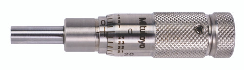 Micrometer Head, common type in small size with zero-adjustable thimble, 0-.5 inch range, .0001 inch accuracy, .375 inch stem diameter, plain stem, flat spindle face, stainless steel throughout