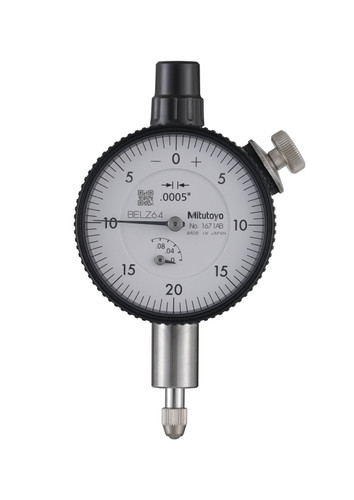 .0005 In, .1 In/(.04 In per rev) Dial Indicator, 0-20-0, Flat Back, 3/8 In stem, Series 1