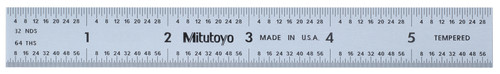 6 In, 3R Steel Rule, 3/4 In  Wide, Rigid, Satin Chrome Finish Tempered Stainless Steel, (1/32, 1/64, 1/10, 1/50)
