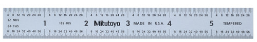 6 In, 150mm Steel Rule, 3/4 In  Wide, Rigid, Satin Chrome Finish Tempered Stainless Steel, (1/32, 1/64, 1mm, 0.5mm)