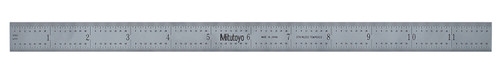 12 In, 300mm Steel Rule, 1 In  Wide, Rigid, Satin Chrome Finish Tempered Stainless Steel, (1/32, 1/64, 1mm, 0.5mm)