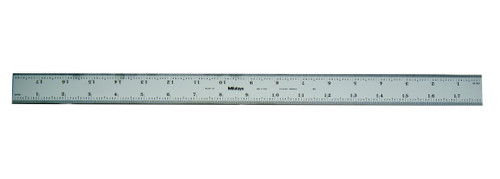 18 In, 16R Steel Rule, 1  3/16 In  Wide, Rigid, Satin Chrome Finish Tempered Stainless Steel, (1/32, 1/64, 1/50, 1/100)