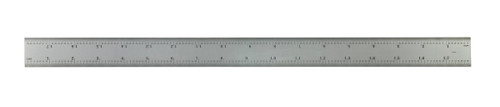 18 In, 5R Steel Rule, 1  3/16 In  Wide, Rigid, Satin Chrome Finish Tempered Stainless Steel, (1/32, 1/64, 1/10, 1/100)