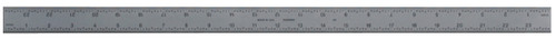 24 In, 4R Steel Rule, 1  3/16 In  Wide, Rigid, Satin Chrome Finish Tempered Stainless Steel, (1/8, 1/16, 1/32, 1/64)