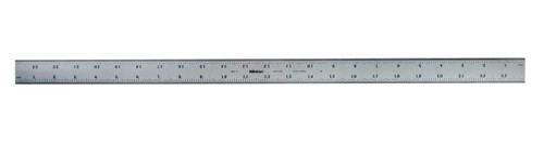 24 In, 16R Steel Rule, 1  3/16 In  Wide, Rigid, Satin Chrome Finish Tempered Stainless Steel, (1/32, 1/64, 1/50, 1/100)
