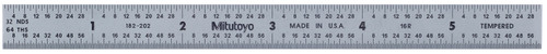 6 In, 16R Steel Rule, 1/2 In  Wide, Flexible, Satin Chrome Finish Tempered Stainless Steel, (1/32, 1/64, 1/50, 1/100)