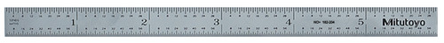 6 In, 3R Steel Rule, 1/2 In  Wide, Flexible, Satin Chrome Finish Tempered Stainless Steel, (1/32, 1/64, 1/10, 1/50)
