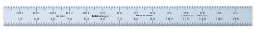 150mm Steel Rule, 12mm  Wide, Flexible, Satin Chrome Finish Tempered Stainless Steel, (1mm, 0.5mm, 1mm, 0.5mm)