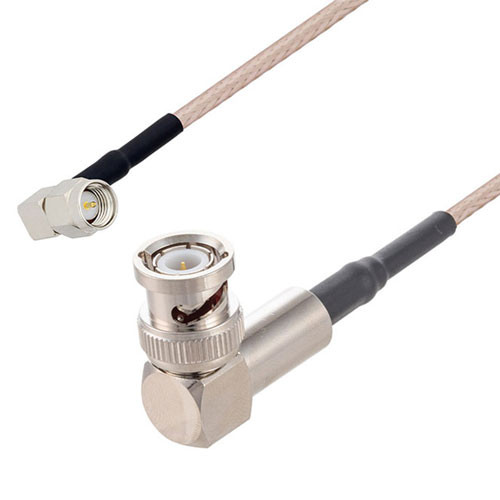 SMA Male Right Angle to BNC Male Right Angle Cable Assembly using RG316-DS Coax, 4 FT with HeatShrink
