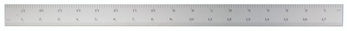 18 In, 16R Steel Rule, 3/4 In  Wide, Flexible, Satin Chrome Finish Tempered Stainless Steel, (1/32, 1/64, 1/50, 1/100)
