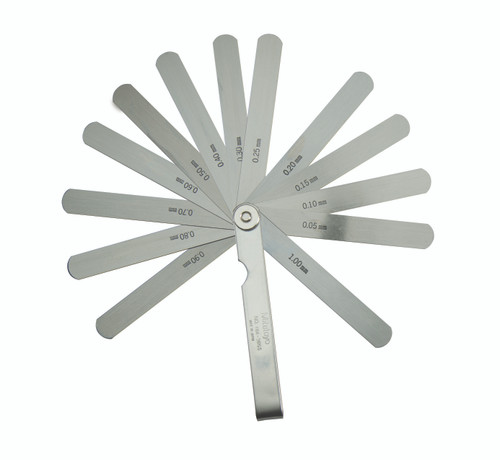 0.05-1mm, 100mm Length, Thickness Gage Set, 13 Leaves (0.05-0.3mm by 0.05mm, 0.4-1mm by 0.15mm)