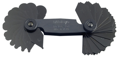 1/32-1/4 In, Concave/Convex Radius Gage Set, 15 Pairs of Leaves (1/32 In to 1/4 In by 64ths), Locking Clamp