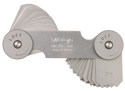 17/64-1/2 In, Concave/Convex Radius Gage Set, 16 Pairs of Leaves (17/64 In to 1/2 In by 64ths), Locking Clamp