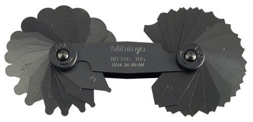 1-7mm, Concave/Convex Radius Gage Set, 34 Pairs of Leaves (1mm to 3mm by 0.25mm, 3.5mm to 7mm by 0.5mm), Locking Clamp