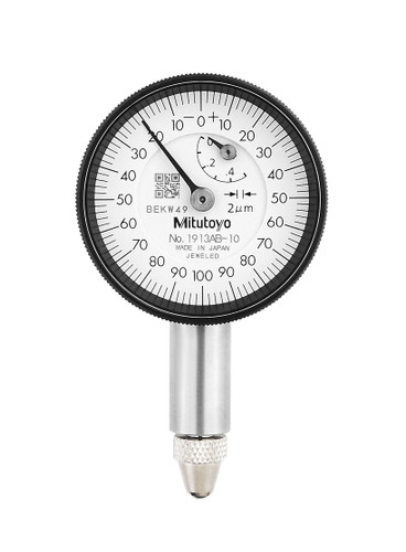 0.002mm, 0.5mm/(.2mm per rev) Dial Indicator, 0-100-0, Flat Back, 8mm stem, Series 0, Compact Type, Jeweled