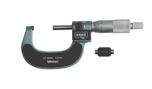 25-50mm, 0.01mm Digit Counter Outside Micrometer, Carbide Tip, Ratchet Stop, With Standard