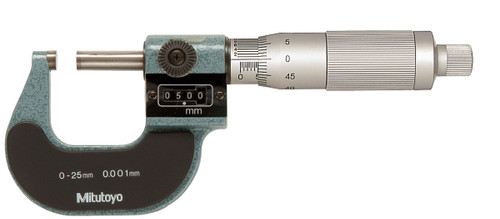 0-25mm, 0.001mm Digit Counter Outside Micrometer, Carbide Tip, Ratchet Stop